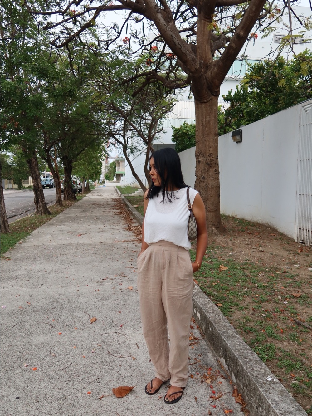 L’ academie Light Tan High-Waist Linen Pants - Casual Women's Trousers